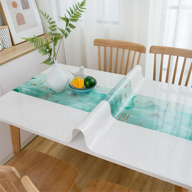 Protecteur de Table décoratif personnalisé, couverture de Table en PVC imprimée en verre souple, pour fête, HM-048